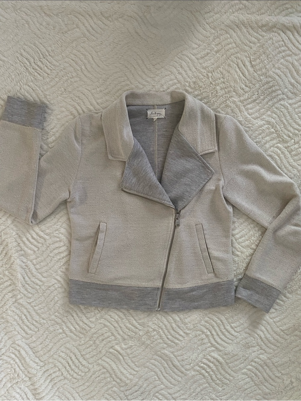 Lou and Grey Light Gray Textured Asymmetric Zip Bomber Jacket